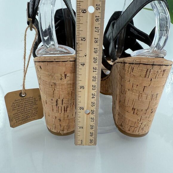 Born Bernese Womens Sandal Size 10 Black Leather Wedge Heel Open Toe Retro Caged - Picture 8 of 16